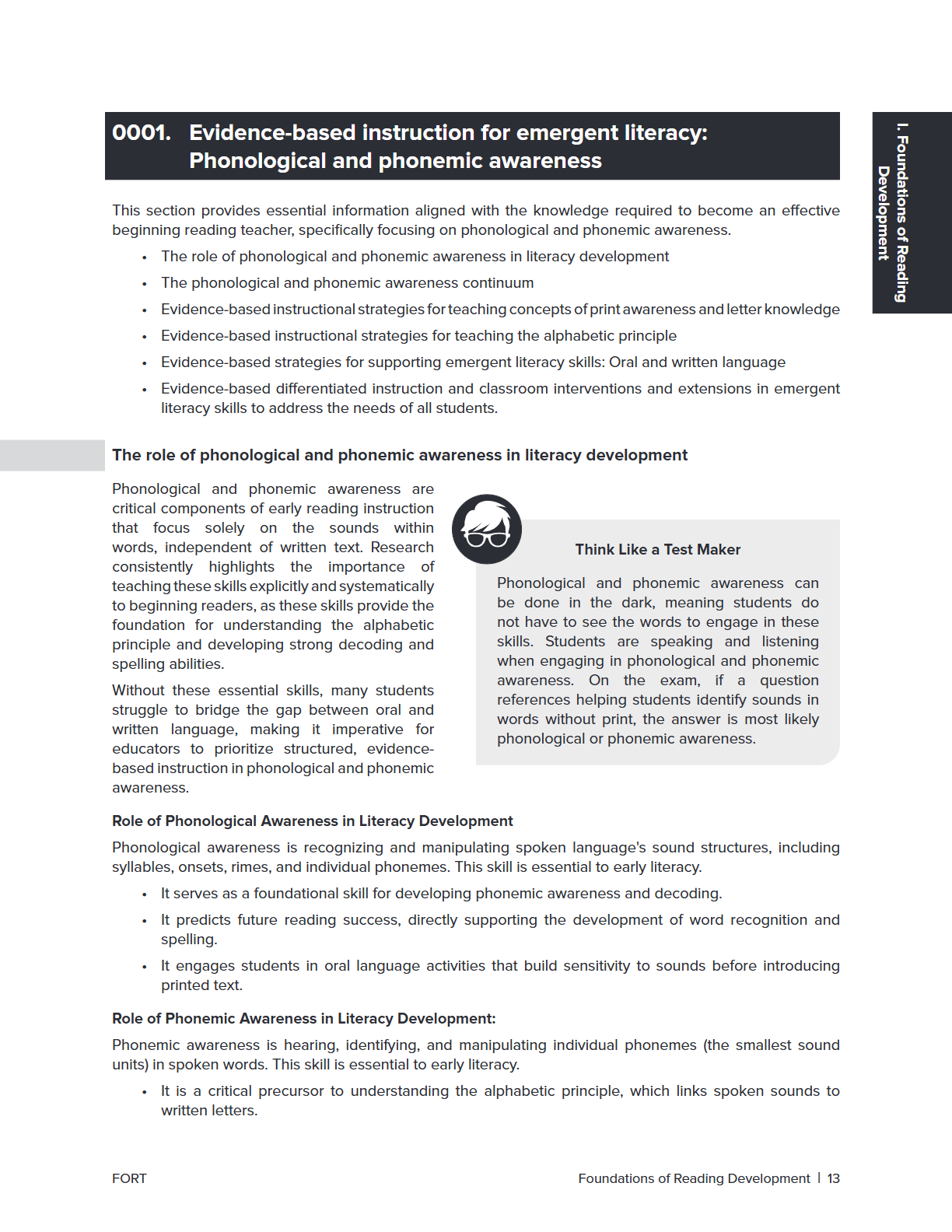 A single-page educational document with the heading '0001. Evidence-based instruction for emergent literacy.