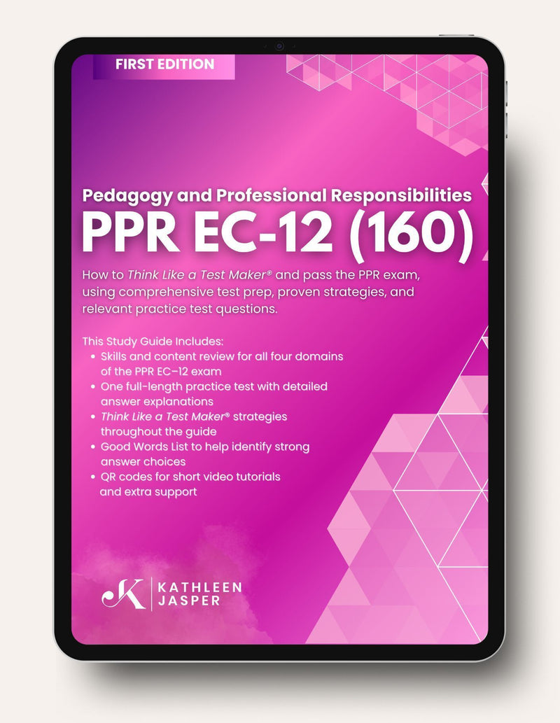 Book cover of 'Pedagogy and Professional Responsibilities PPR EC-12 (160)' by Kathleen Kasper on a pink background