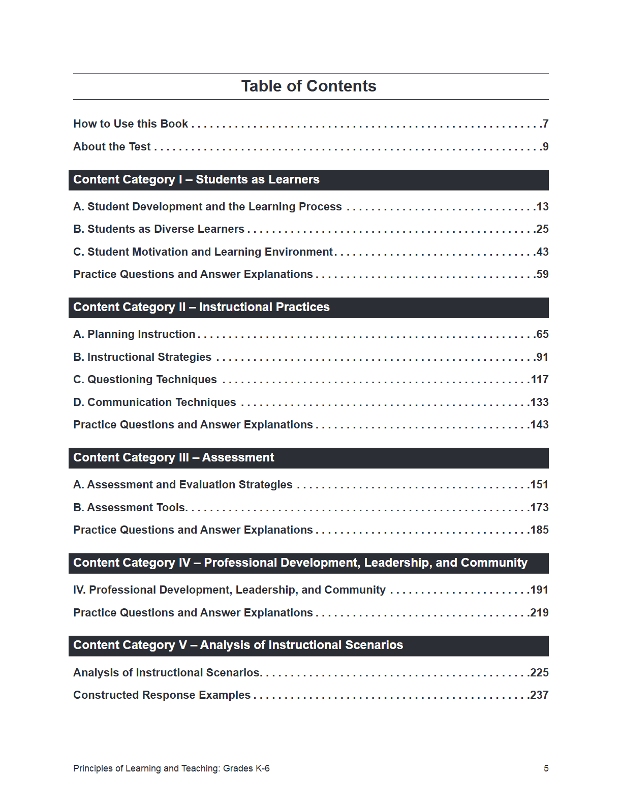 A flat, front-facing view of a book's table of contents page, showing chapter and section headings with page numbers on a white page.