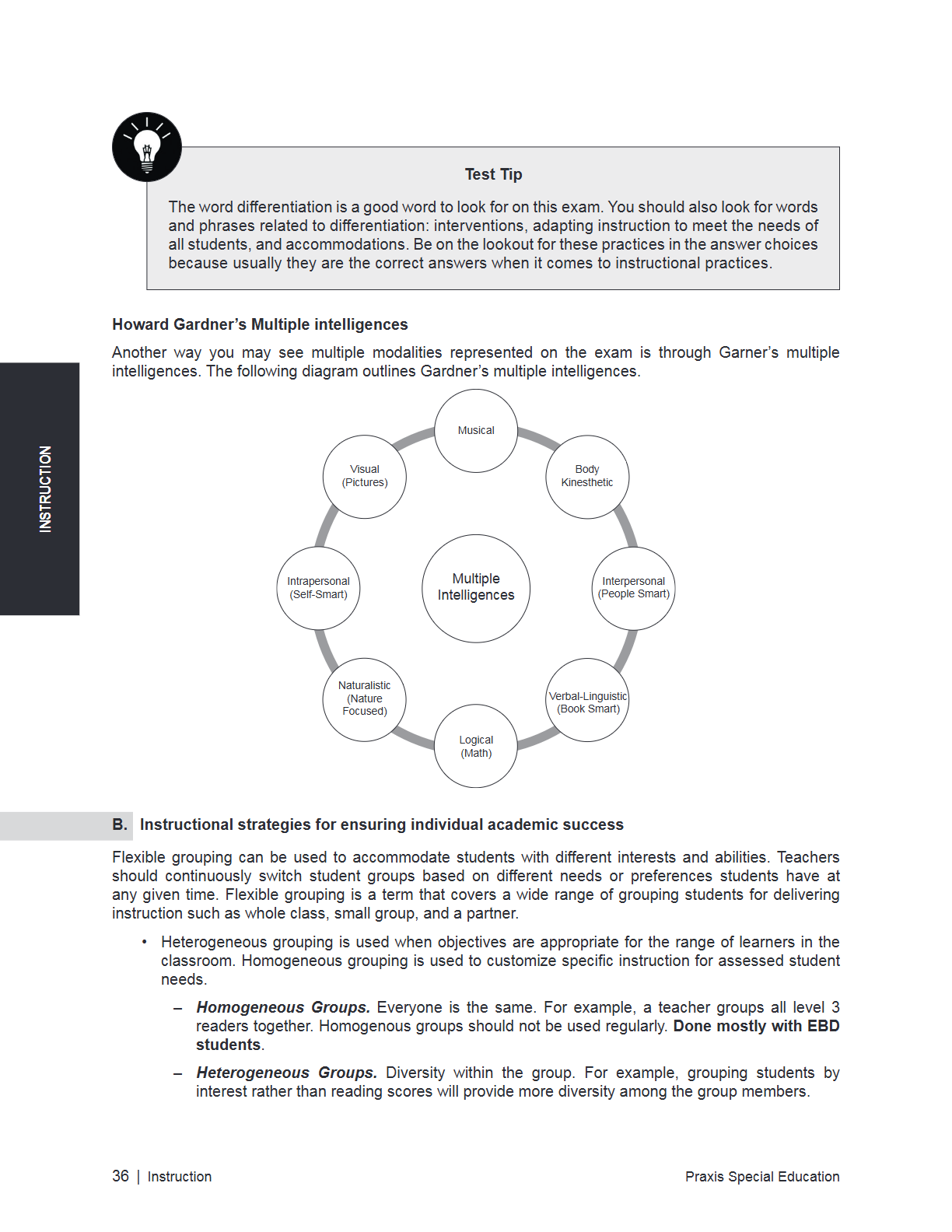 A page from an educational book or guide titled 'MOTION 2015' featuring text about word differentiation and Howard Gardner's multiple intelligences, with a circular diagram in the center and instructional content below.